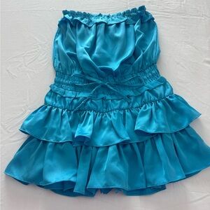 Strapless Blue Ruffled Romper